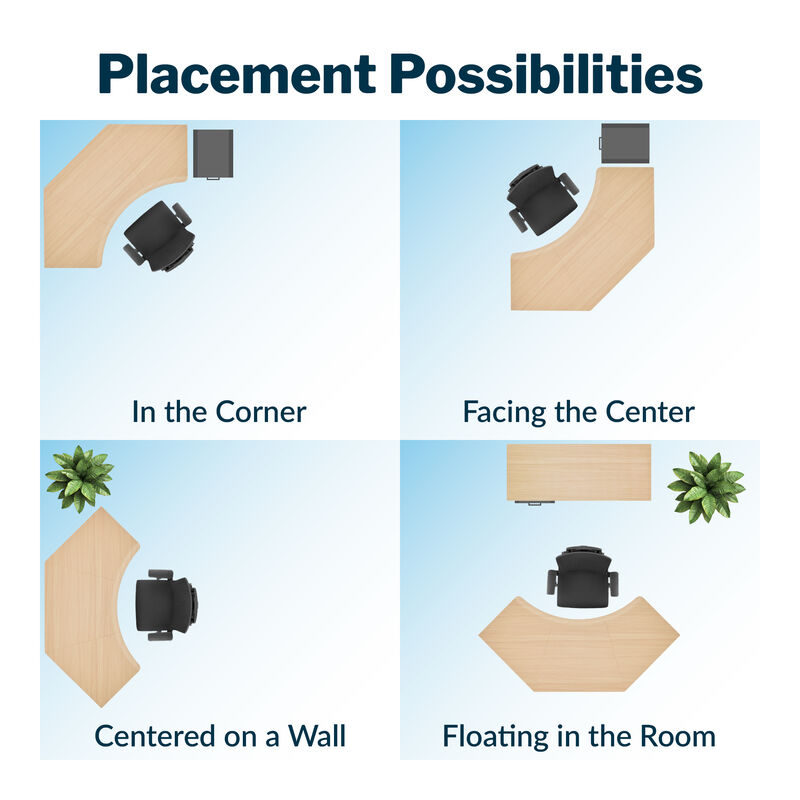 overhead view of four different layouts of the command center electric standing desk in a office image number null